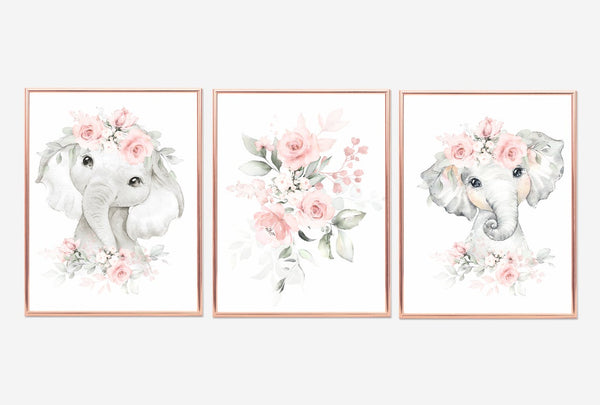 Elephant Grey and Blush Pink Collection Wall Art Prints - Set of 4